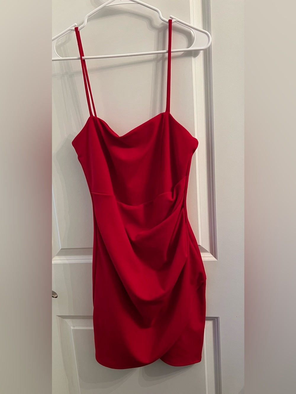 Flattering Red Spaghetti-Strap Dress- size L